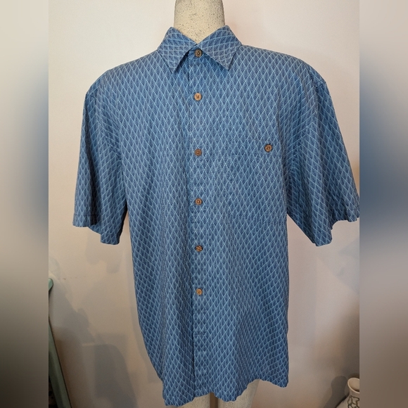 NWT Island shores linen blend short sleeve button up shirt, blue Size Large - Picture 5 of 10